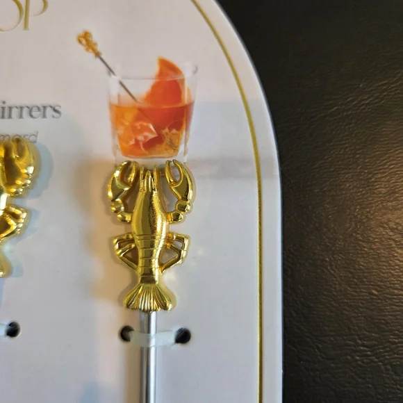 The Bar Shop by Ciroa Gold Lobster Drink Stirrers Set of 4 Stainless Steel - Picture 3 of 5